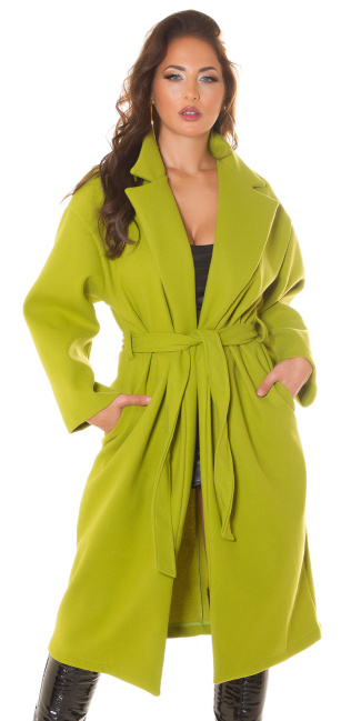 oversized mantel met riem groen